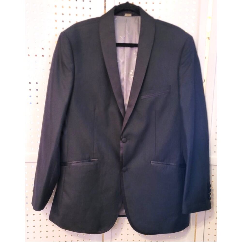 Moustache Mens Black Tuxedo Sport Coat Blazer Satin Trim Wool Blend US 42 EU 52